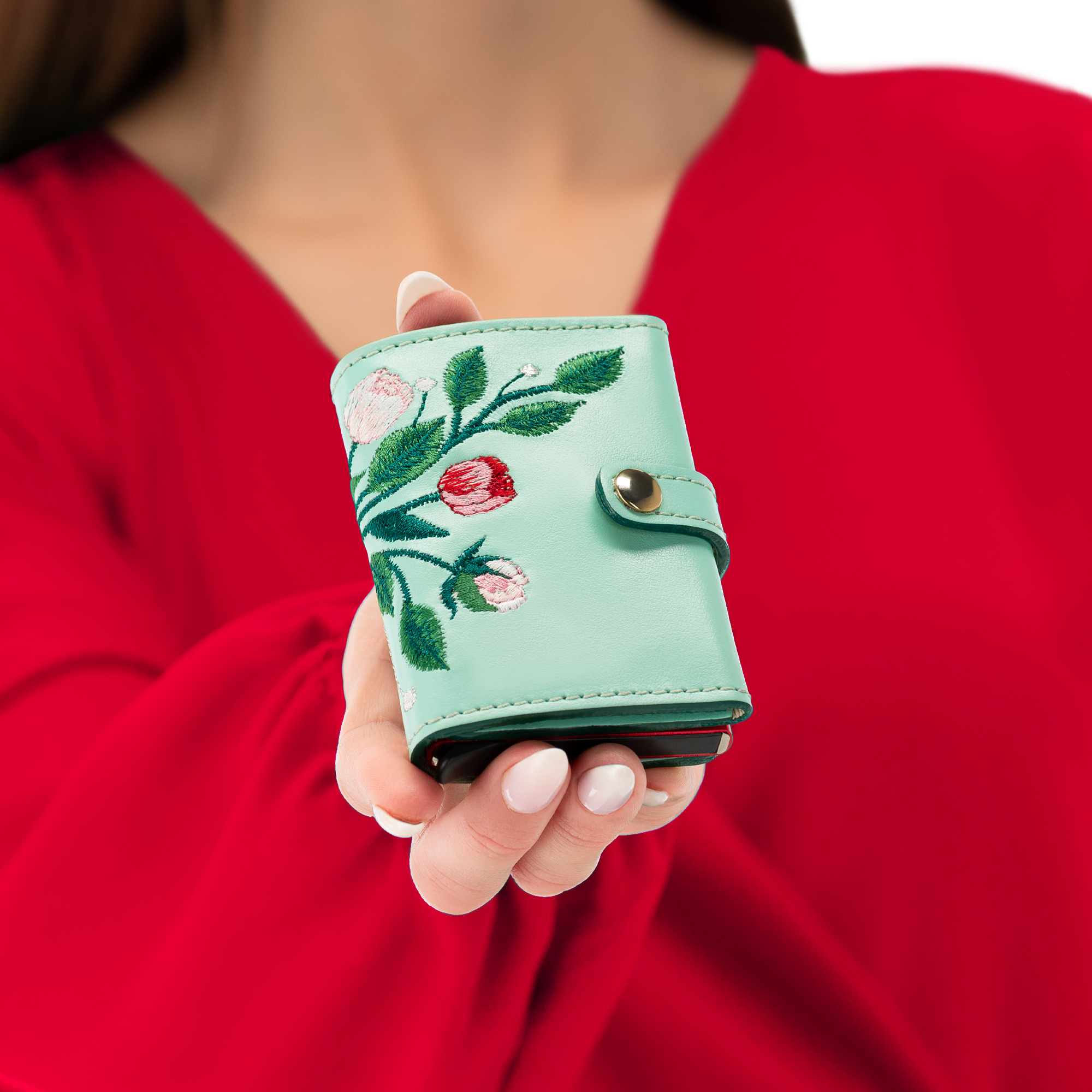 CARDHOLDER PEONY "PASTEL GREEN"