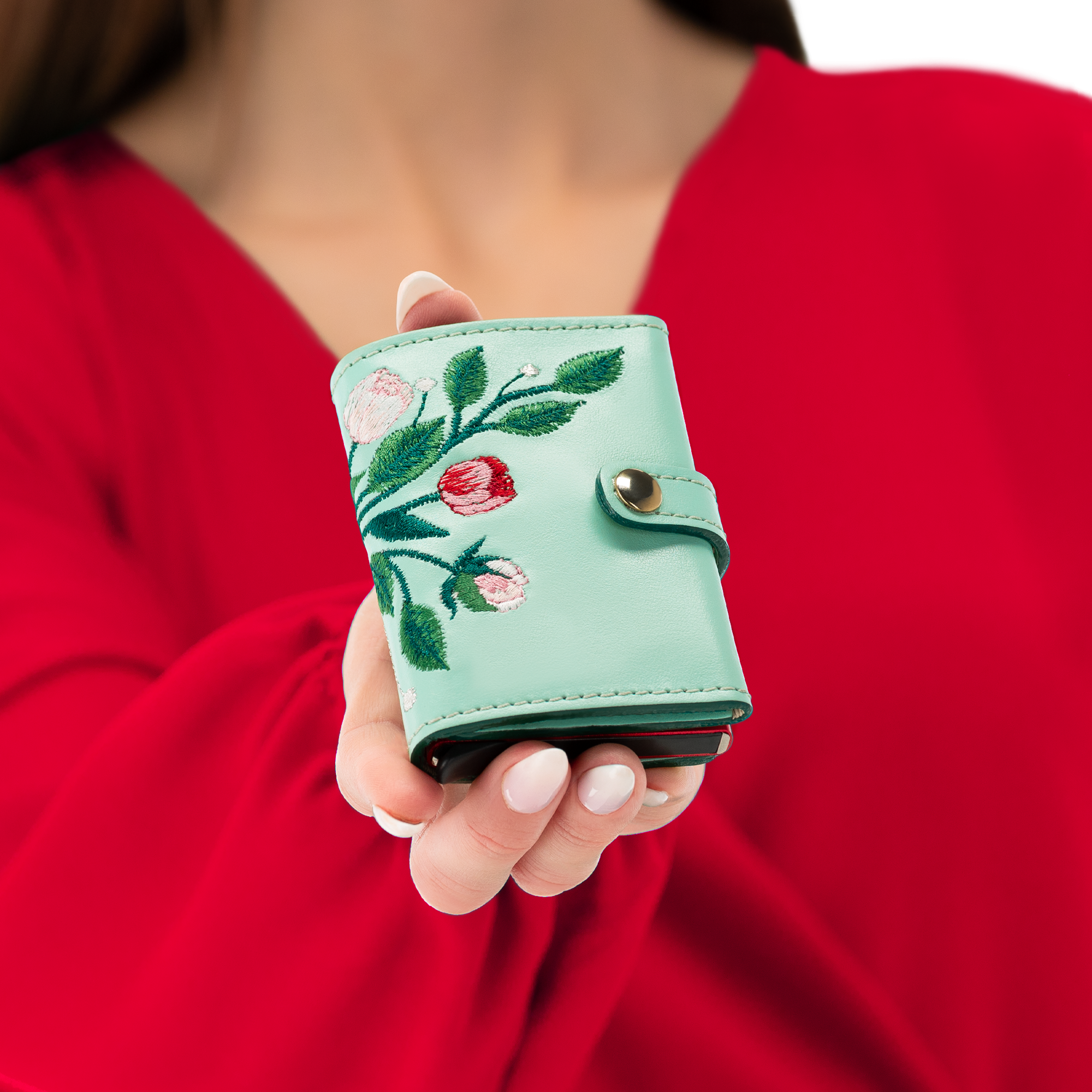 CARDHOLDER PEONY "PASTEL GREEN"